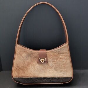 Brown Leather/Animal Hide Small Women's Shoulder Bag.